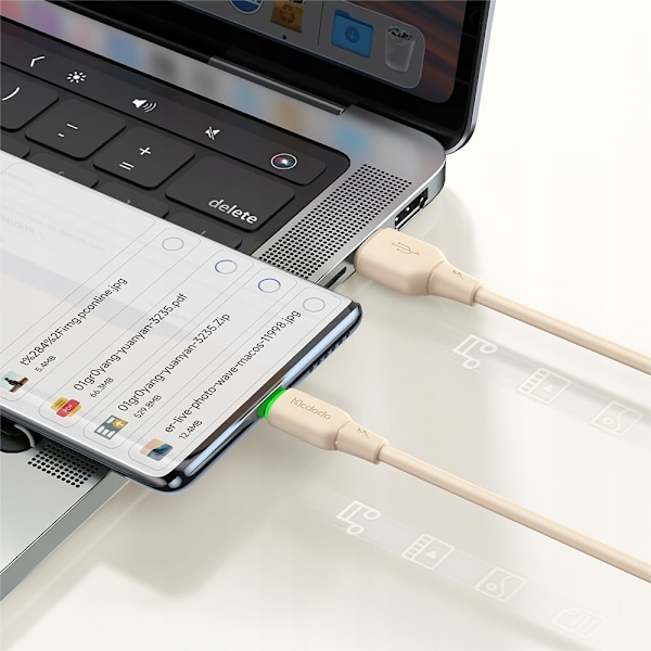 MCDODO USB-C SNABBLADDNINGSKABEL FÖR SAMSUNG XIAOMI TYP C 6A 100W 1M LED BEIGE