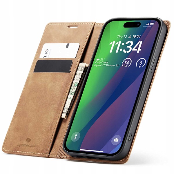 Spacecase Pålbockfodral Till Iphone 15 Läderfodral Ljusbrun