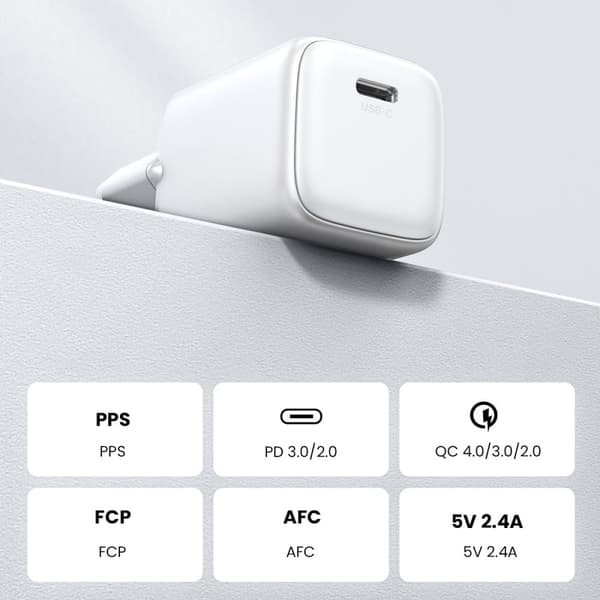 GaN USB C 30W PD Ugreen Nexode Mini hurtiglader - hvit