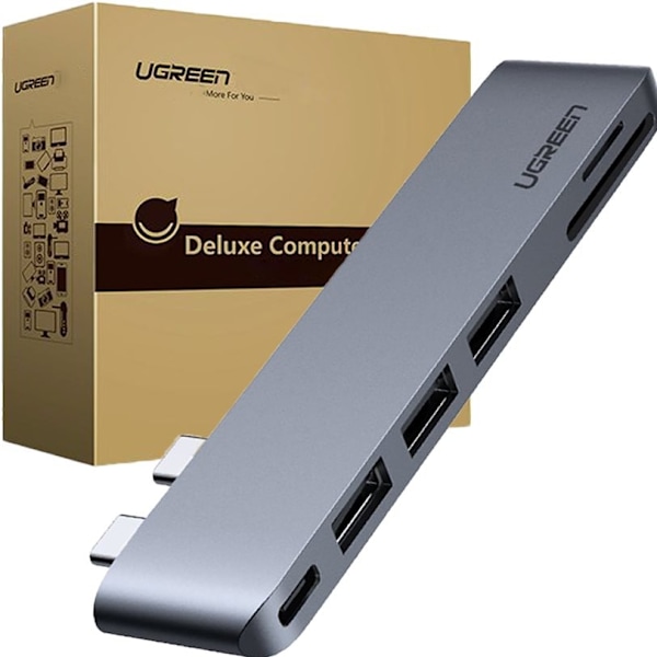 UGREEN MULTIFUNKTIONEL HUB 3 USB TF SD USB TIL MACBOOK PRO AIR GREY