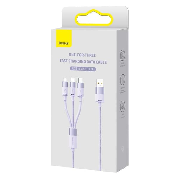 Baseus StarSpeed​​3-i-1-kabel USB-A - Micro-USB / Lightning / USB-C 3.5A 1.2m lilla