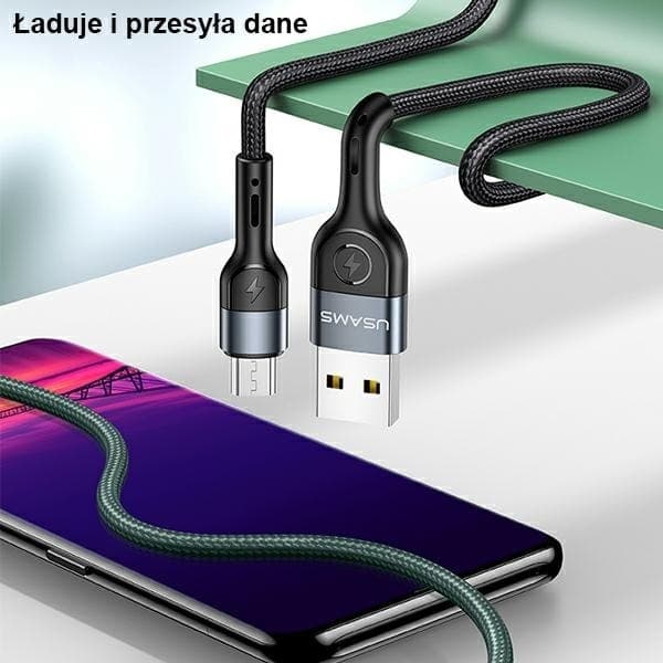 USAMS Flätad kabel U55 2A micro USB grön/grön 1m SJ450USB02 (US-SJ450)