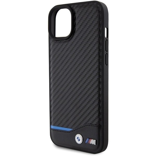 BMW LÆDER CARBON ETUI TIL IPHONE 15 PLUS - SORT