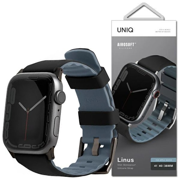 UNIQ Linus Apple Watch Series 4/5/6/7/8/SE/SE2 armbånd 38/40/41 mm. Airosoft silikon svart/midnattssvart