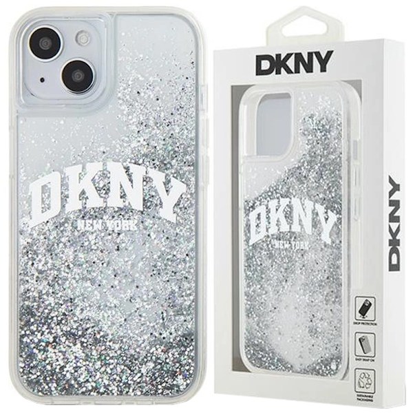 DKNY Liquid Glitter Big Logo beskyttelsesdeksel for iPhone 15/14/13 - hvit