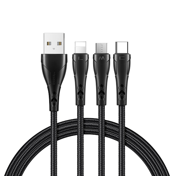 MCDODO 3IN1 USB-KABEL SNABBLADDNING USB-C LIGHTNING MICRO USB QC 3.0 1M