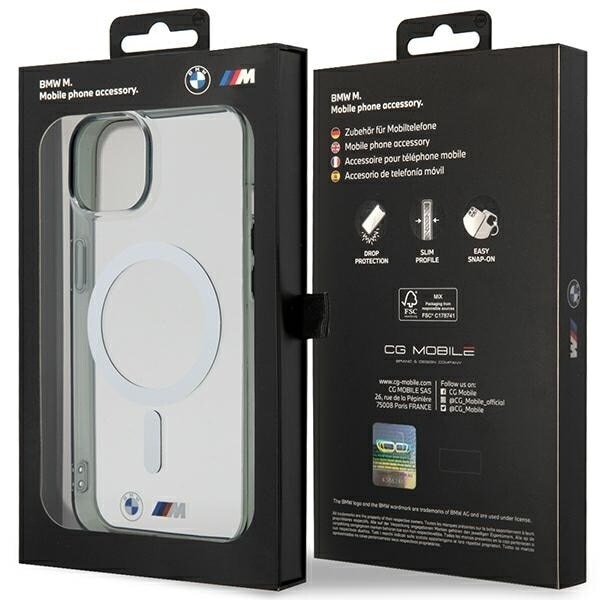 BMW BMHMP14MHCRS-deksel til iPhone 14 Plus 6.7 - gjennomsiktig hardt deksel Silver Ring MagSafe