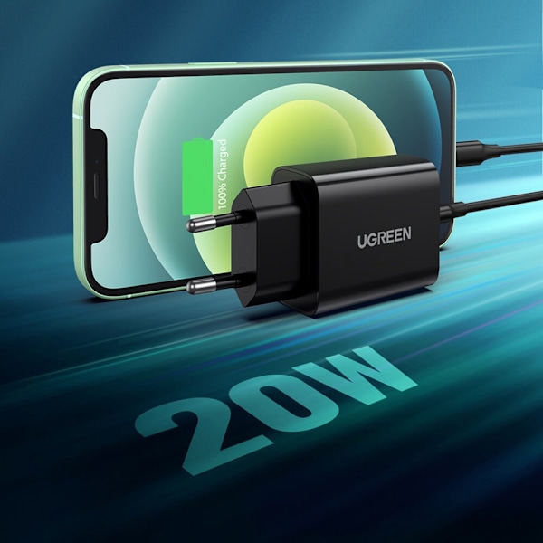 Ugreen USB Type C 20W Power Delivery vegglader svart (10191)