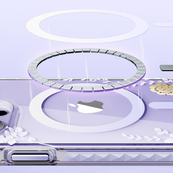 Kingxbar Flora-serien magnetisk iPhone 14 Pro MagSafe-deksel, dekorert med peonblomsttrykk