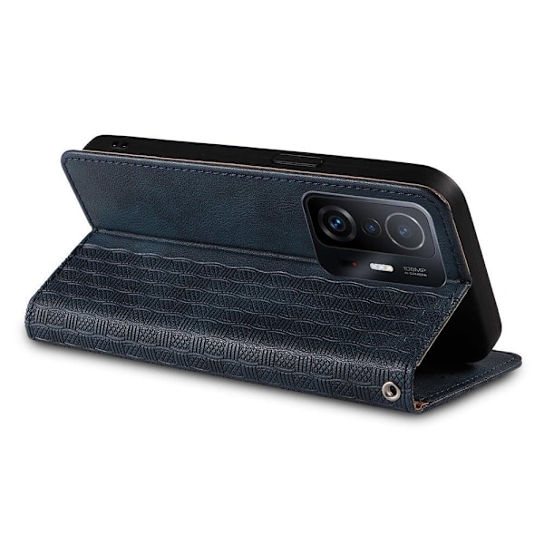 Magnet Strap Case Veske for Xiaomi Redmi Note 11 lommebokbeskyttelse + Mini Nøkkelbånd anheng blå