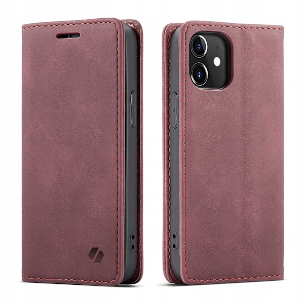 Spacecase Plånboksfodral Till Iphone 12 12 Pro Rött Läderfodral