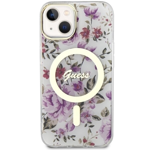 Guess GUHMP14MHCFWST-deksel til iPhone 14 Plus 6.7 - gjennomsiktig hardt deksel Flower MagSafe