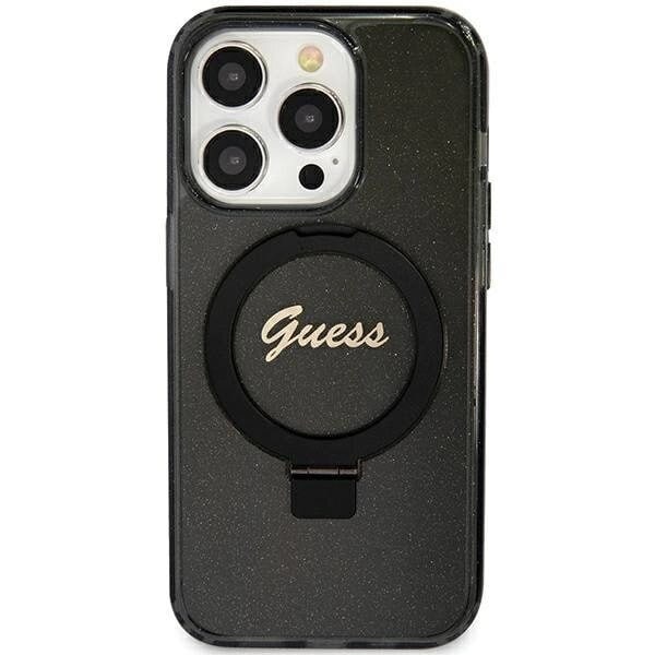 Guess Ring Stand Script Glitter MagSafe deksel til iPhone 12/12 Pro - svart