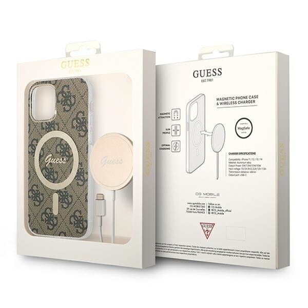 Sett Guess GUBPP12MH4EACSW Deksel+ Lader iPhone 12/12 Pro brun/brunt hardt deksel 4G Print MagSafe
