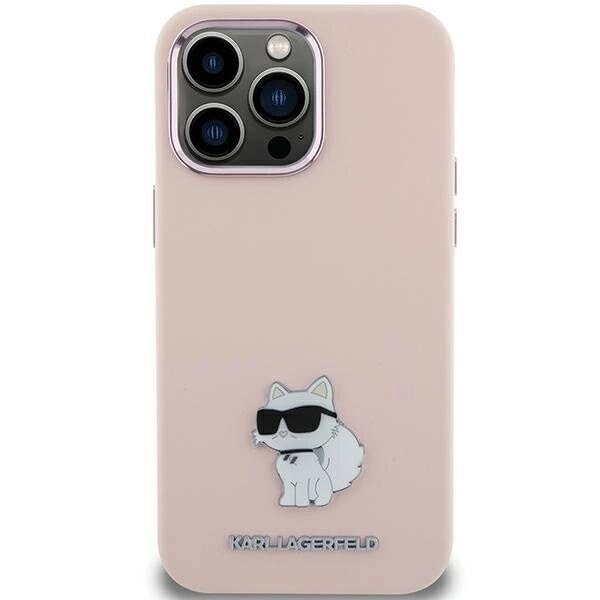 Karl Lagerfeld Silikon Choupette Metal Pin Deksel til iPhone 15 Plus / 14 Plus - Rosa