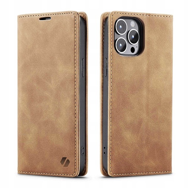 Spacecase Läder Plånbokfodral Till Iphone 14 Pro Ljusbrunt Skydd