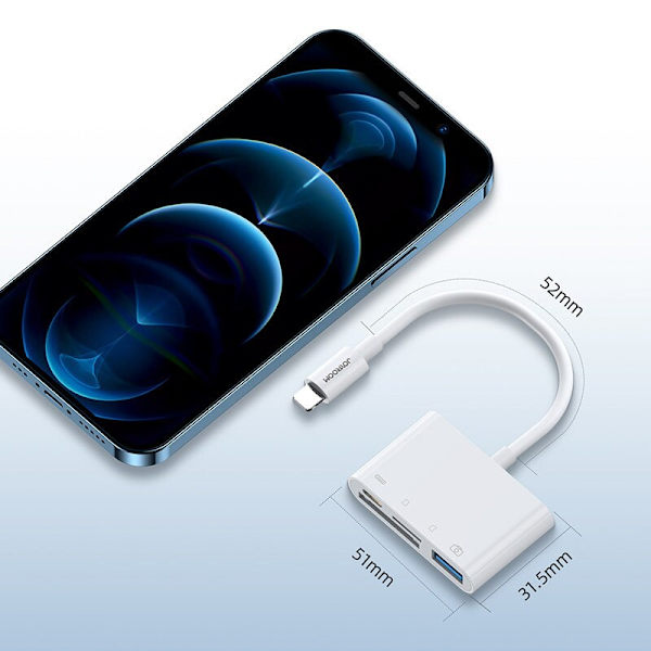Joyroom HUB multifunksjonell OTG Lightning Adapter - USB 3.2 Gen 1 (3.0, 3.1 Gen 1) / SD, TF-kortleser / Lightning White (S-H142 White)