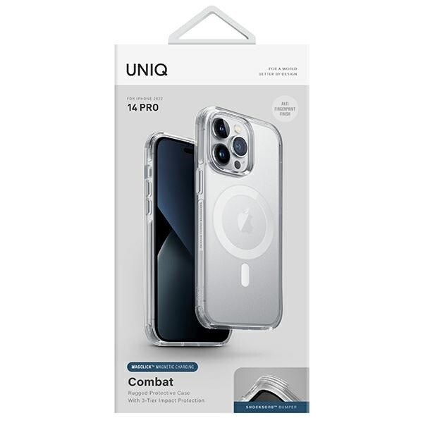 UNIQ-deksel Combat iPhone 14 Pro 6.1 Magclick Lading gjennomsiktig/due sateng klar