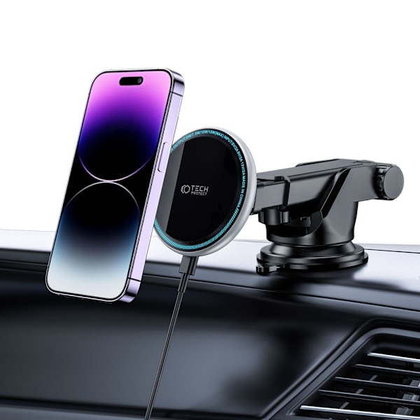 TECH-PROTECT A2 MAGNETIC MAGSAFE DASH BILMONTERING TRÅDLØS LADER 15W SORT