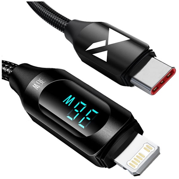 USB-C - Lightning Wozinsky WUCLC2-kabel med LED-skjerm 36W 2m - svart
