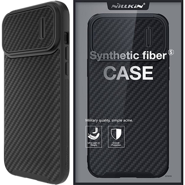 Nillkin Synthetic Fiber S-deksel iPhone 14 Pro Max-deksel med kameradeksel, svart