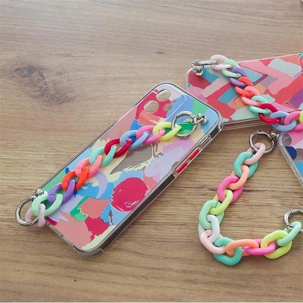 COLOR CHAIN CASE GEL FLEKSIBELT ETUI MED KÆDE CHARME TIL IPHONE 13 MINI MULTICOLOR (1)