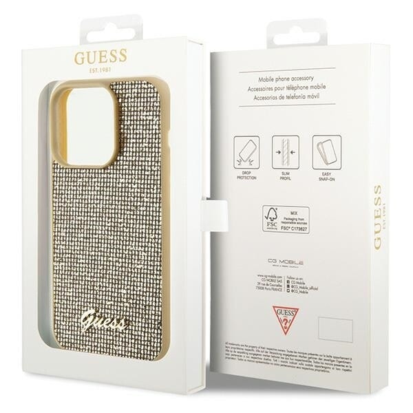 Guess Disco Metal Script-deksel til iPhone 15 Pro - gull