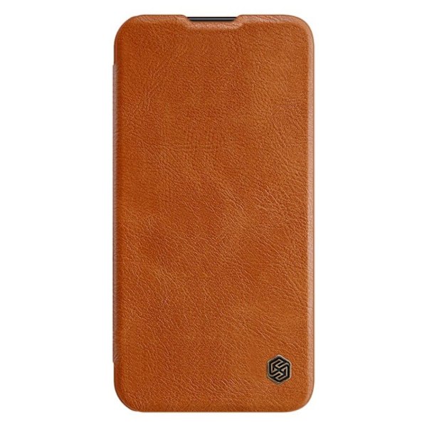 Nillkin Qin Leather Pro Case-deksel til Samsung Galaxy S23+ og brunt kameradeksel