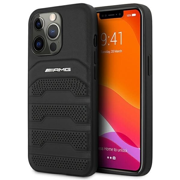 AMG LEATHER DEBOSSED LINES ETUI TIL IPHONE 14 PRO MAX - SORT