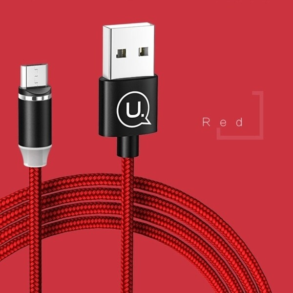 USAMS U-Sure microUSB magnetisk kabel 1m 2.1A flätad röd/röd SJ294USB02 (US-SJ294)