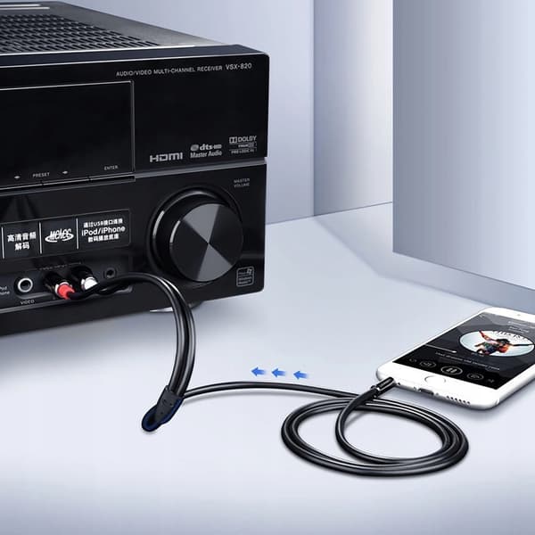 UGRØN KABEL AUDIOKABEL 3,5MM MINI JACK-2RCA 5M LANG HOLDBAR SORT