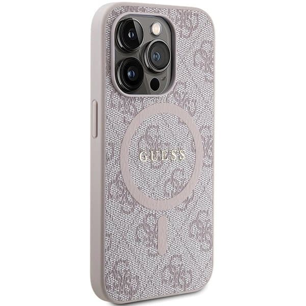 Guess 4G Collection Leather Metal Logo MagSafe-deksel til iPhone 14 Pro Max - Rosa
