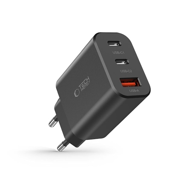 TECH-PROTECT NC30W 3-PORTS NETVÆRKSOPLADER PD30W/QC3.0 SORT