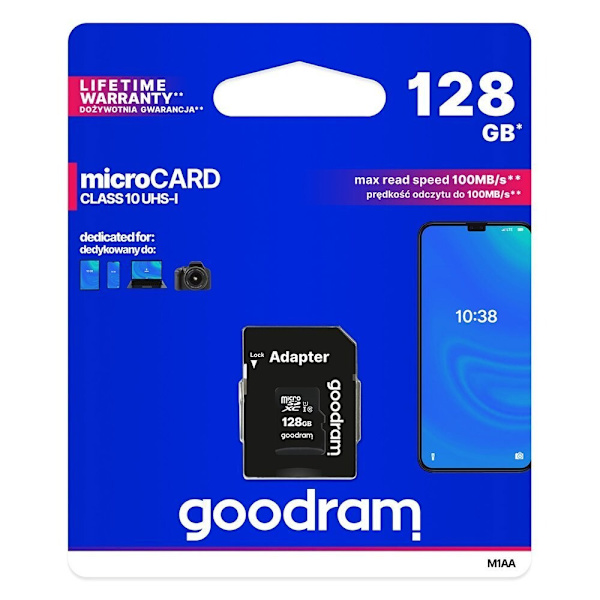 GOODRAM MICROCARD 128 GB MICRO SD XC UHS-I MEMORY CARD CLASS10 SD ADAPTER