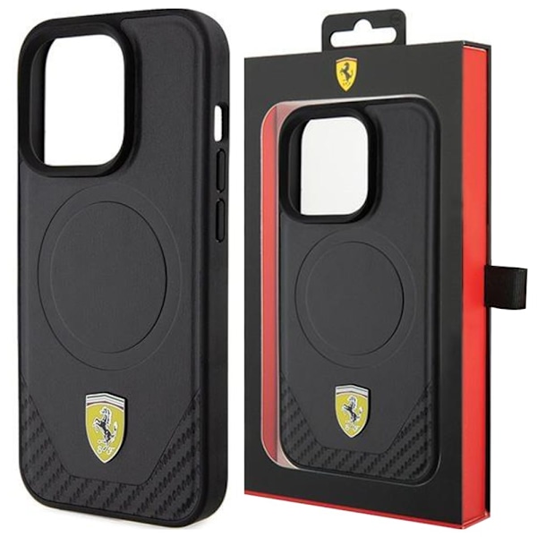 Ferrari FEHMP15SPTEK iPhone 15 6.1 svart/svart hardt deksel Carbon Metal Logo MagSafe