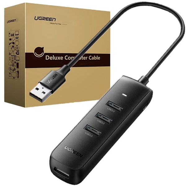 Ugreen HUB 4in1 USB – 4x USB Type A 3.0 PD DC 12V 0,25m svart (CM416 10915)