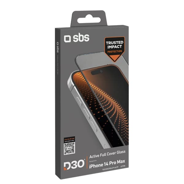 SBS D3O HÆRDET GLAS MED RAMME TIL IPHONE 14 PRO MAX