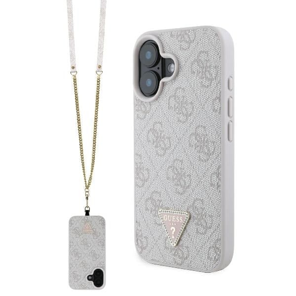 Guess GUHCP16SP4TDSCPP iPhone 16 6,1" rosa/rosa hårdfodral Läder Metall Logotyp Strass Crossbody