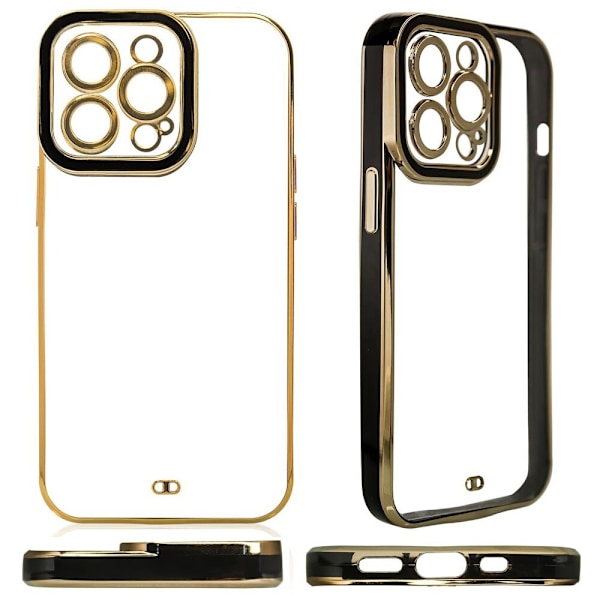 Fashion Case beskyttelsesdeksel til iPhone 12 Pro, gel-deksel med gyllen ramme, svart