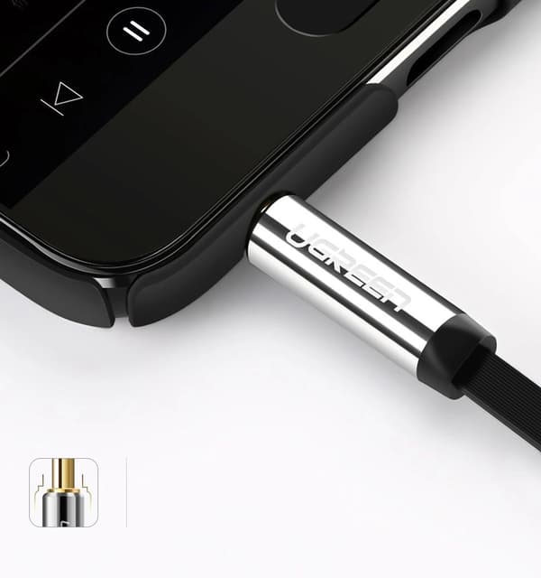 UGRØNT FLADT KABEL AUX LYDKABEL 3,5 MM MINI JACK 1M SØLV (10597)