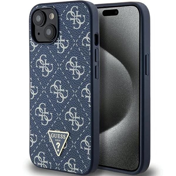 Guess 4G Triangle Metal Logo beskyttelsesdeksel til iPhone 15 Plus / 14 Plus - blå