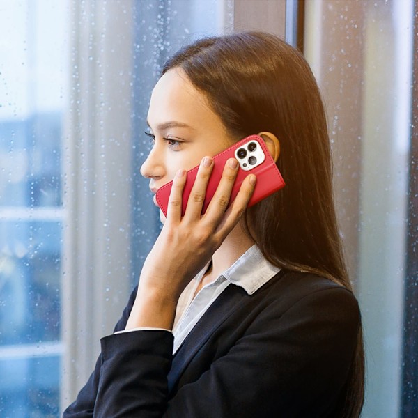 Dux Ducis Hivo lær Flip-veske Lommebok i ekte skinn for kort og ID-er iPhone 14 Pro Max Red