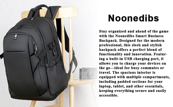 (SC)Smart Business Backpack, Water Resistant, USB Charging Port, Multiple Pockets and Compartments for Laptop and Tablet, Black
