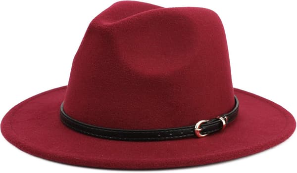 esh Bred Unisex Klassisk Bälte Spänne Fedora Hatt B Vinröd