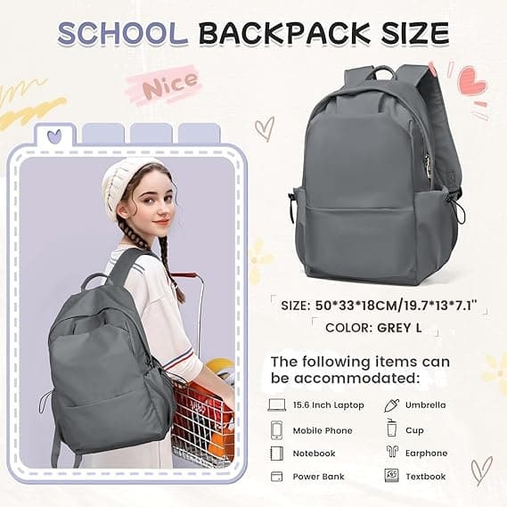 School & Laptop Backpack 16 Inch Grey