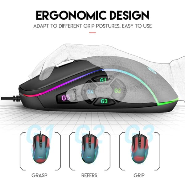 Högprecisions Gamingmus 10 Programmerbara Knappar 6400DPI Ergonomisk Design