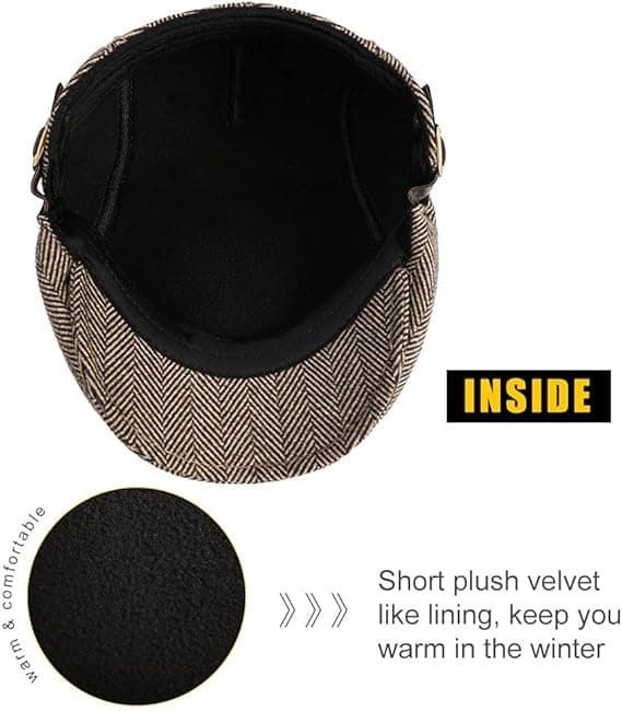 Herrar Platt Beret Mössa Justerbar Platt Hatt Höst Vinter（Kaffebrun）