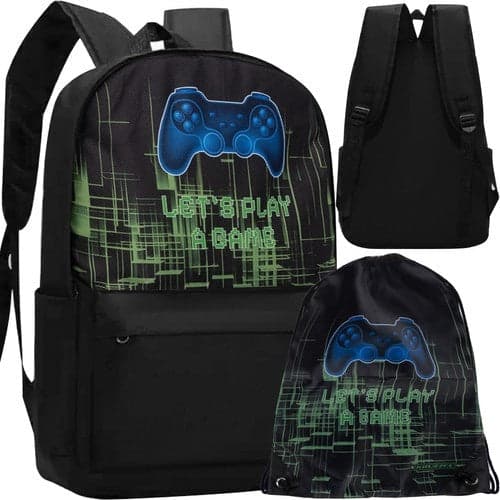 Gaming Backpack 22L with Laptop Compartment + Shoe Bag, Black Pattern