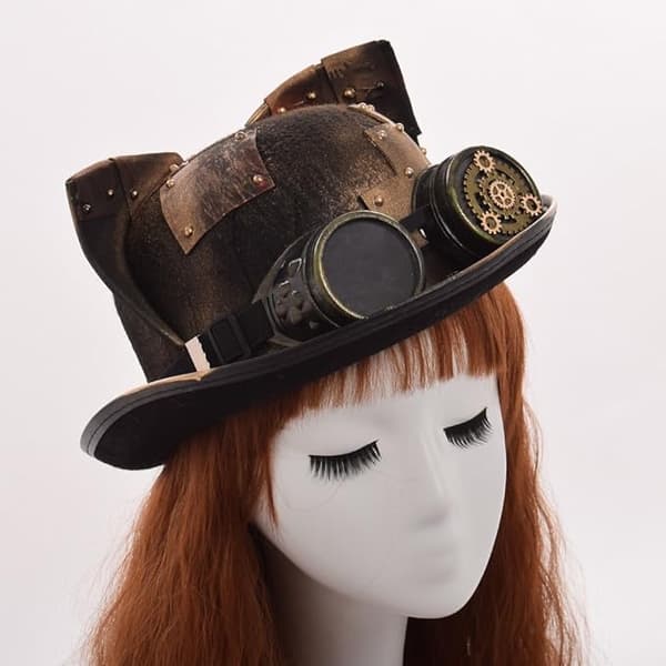 Damhatt med kattöron i steampunk-stil
