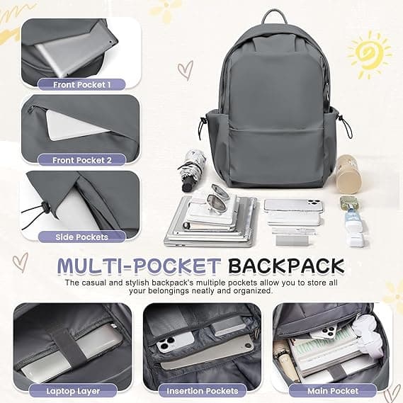School & Laptop Backpack 16 Inch Grey